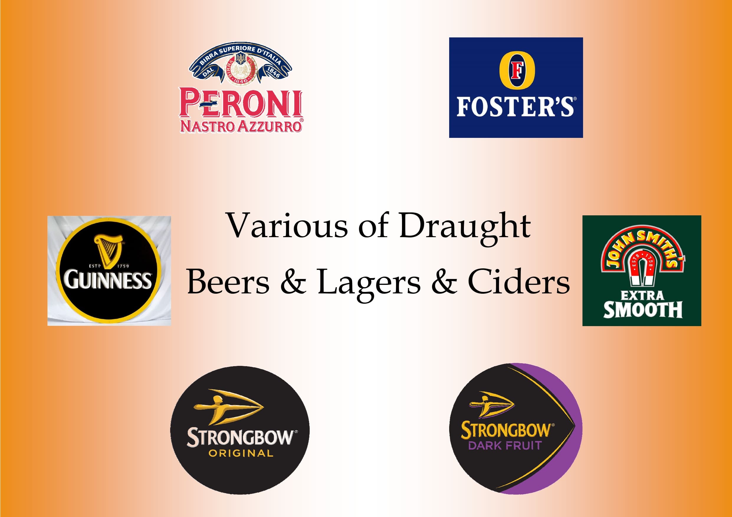 Various Draught Beers, Lagers and Ciders